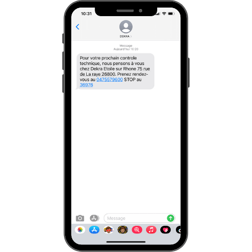 EXEMPLE de campagne SMS pour DEKRA, contrôle technique sur Valence