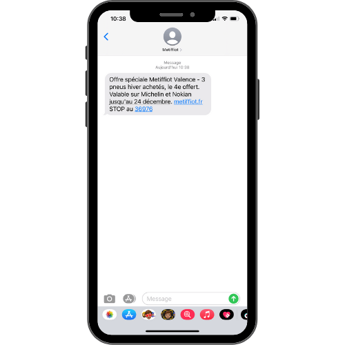 EXEMPLE de campagne SMS pour Metiffiot, réparateur automobile sur Valence