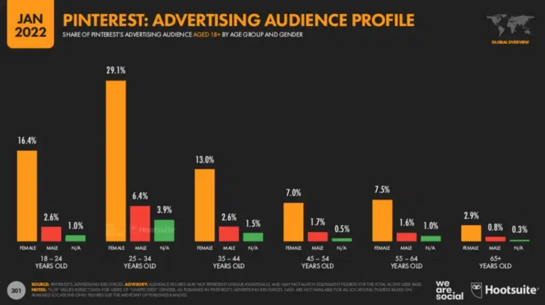 Profil d'audience plateforme réseau social Pinterest 2022