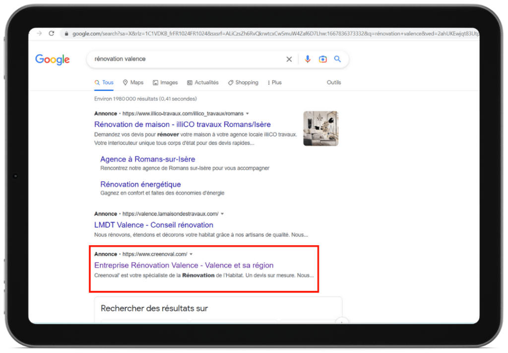 fonctionnement acquisition digitale résultat creenoval google ads