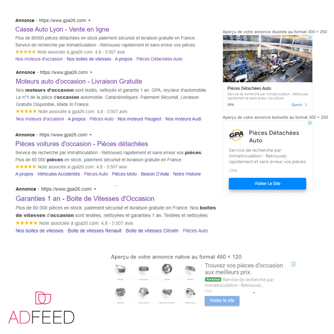 Campagne SEA Google Ads pour le compte de GPA, 1er recycleur autmobile