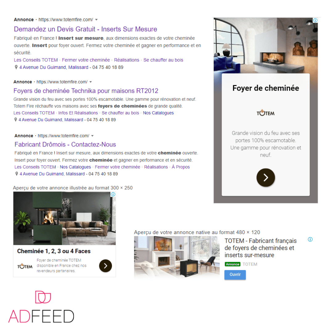 Campagne Google Ads pour le compte de Totem Fire par AdFeed