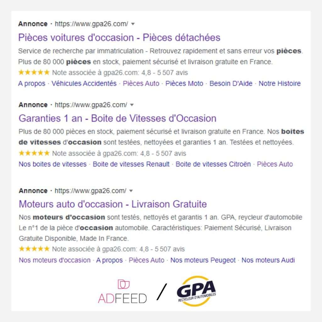 cas client agence AdFeed Google Ads campagne search